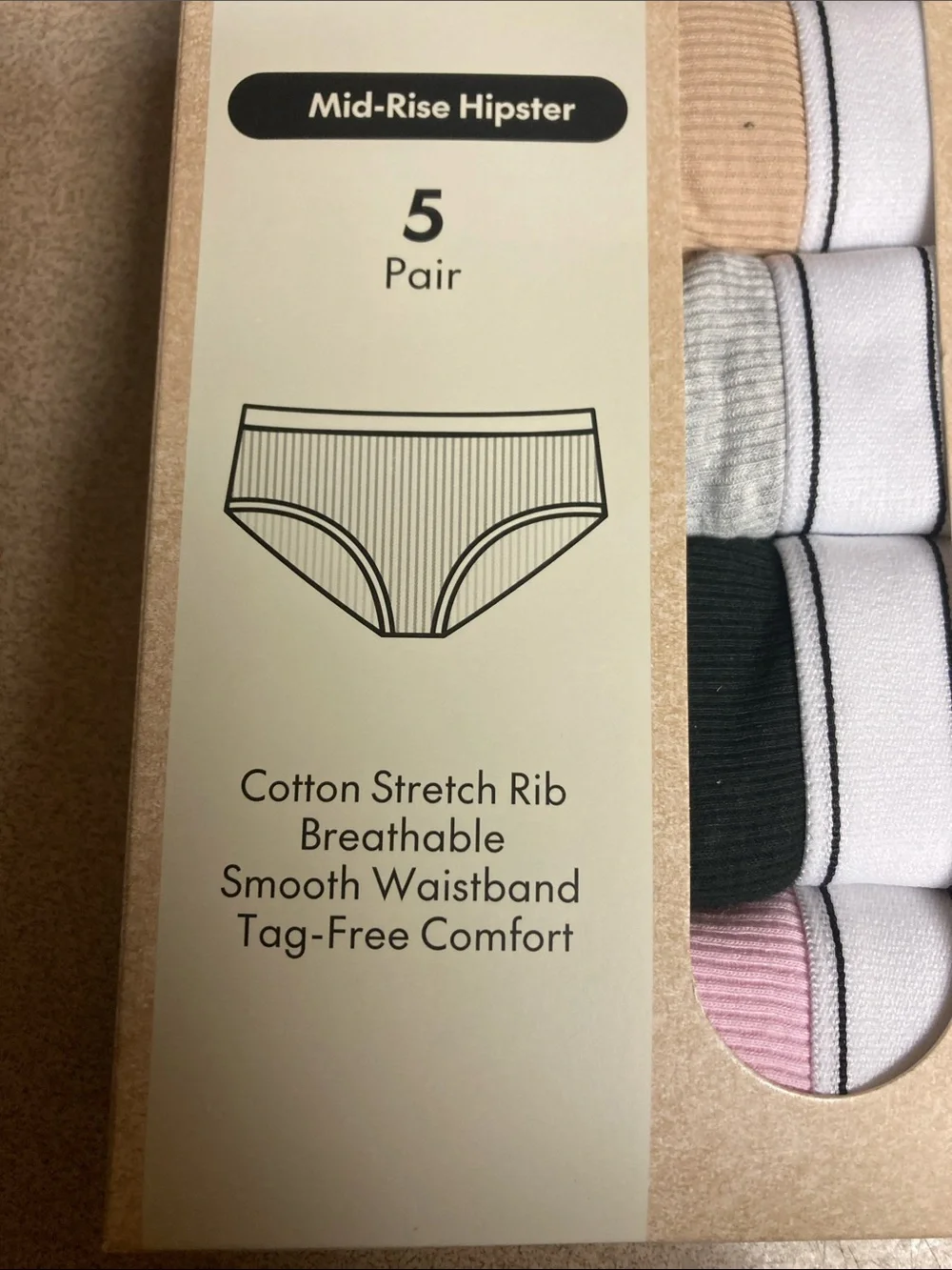 No Boundaries Mid-Rise Hipster 5-Pack - White, Black, Tan, Gray, Pink